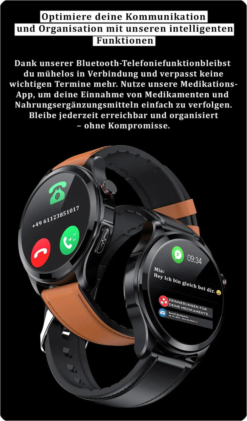 Meditakt VitaFit Pro 3, Anrufe, Nachrichten und Erinnerungen