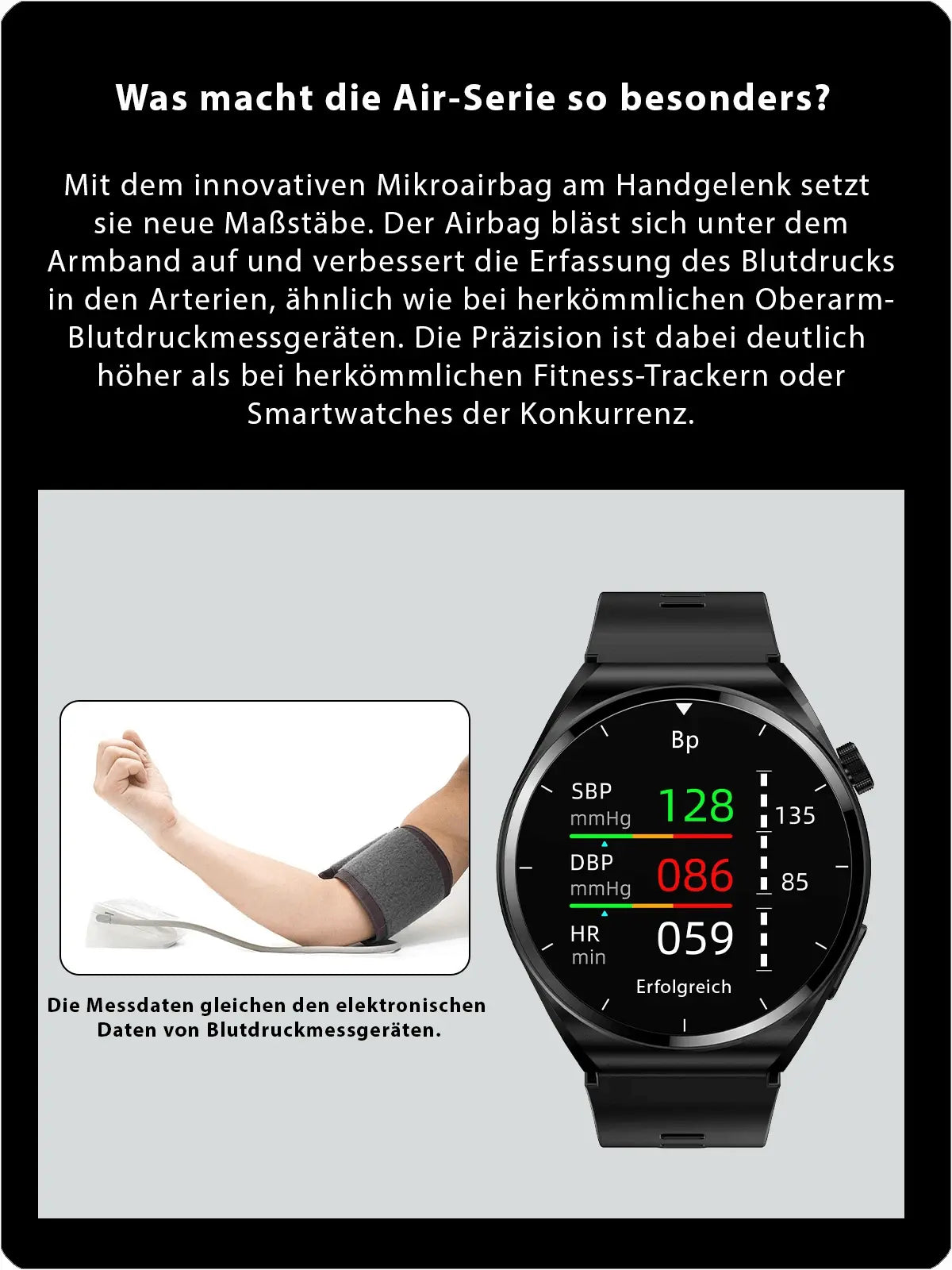 VitaFit Air2 Gesundheitsuhr mit Pumparmband zur Blutdruckmessung Meditakt