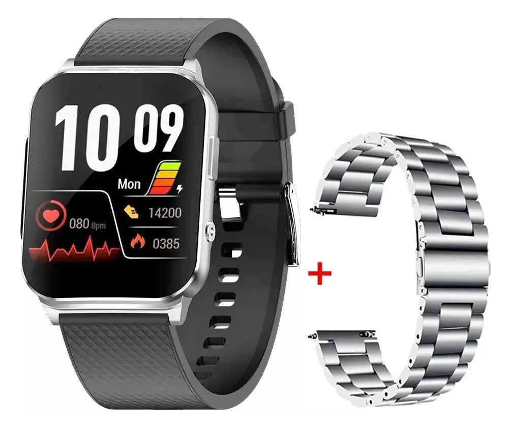 VitaFit Pro 2 Connect Meditakt Silikonband + Edelstahl - Silber Modern(Eckig) 