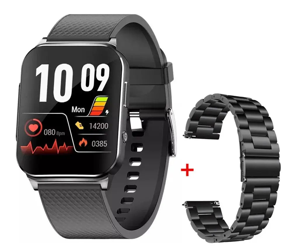 VitaFit Pro 2 Connect Meditakt Silikonband + Edelstahl - Schwarz Modern(Eckig) 